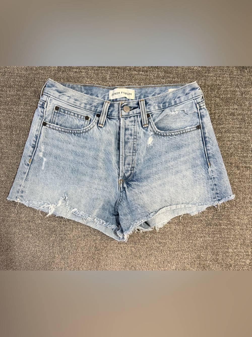 Denim Forum Light Wash High-Rise Frayed Hem Jean Shorts